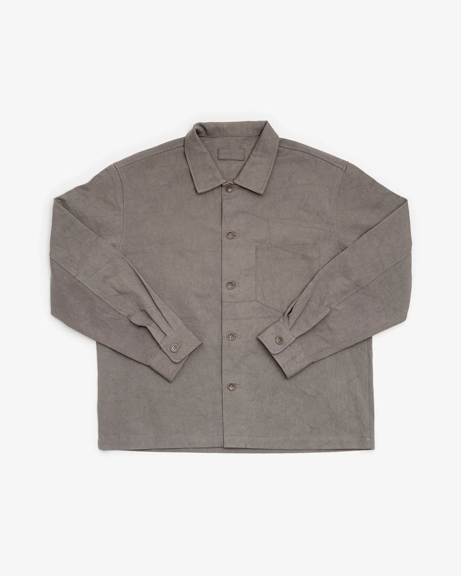 TRAVAIL SHIRT - LIGHT GREY DRUM DYED BACK SATIN sold by James Coward