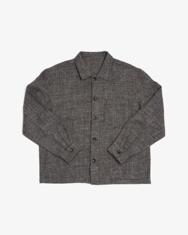 TRAVAIL SHIRT - GREY/BROWN SHETLAND WOOL/LINEN TWILL made by James Coward