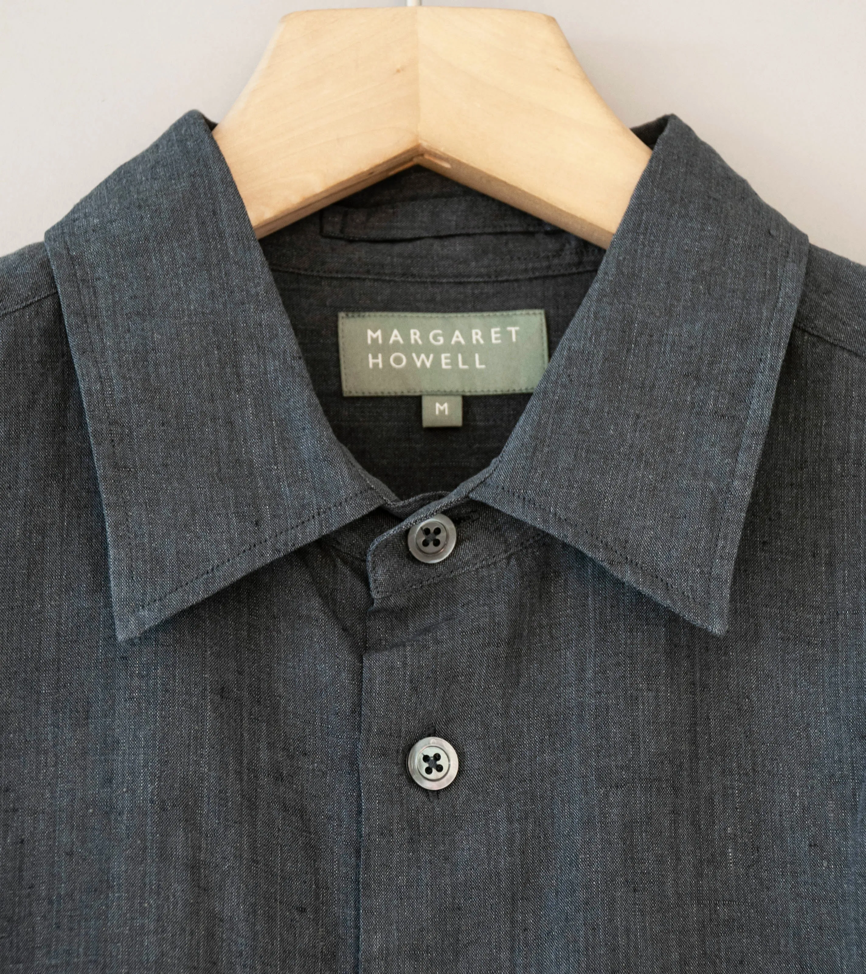 Margaret Howell 'Basic Shirt' (Asphalt Yarn Dye Linen) sold by C'H'C'M' Shop product image thumbnail 5
