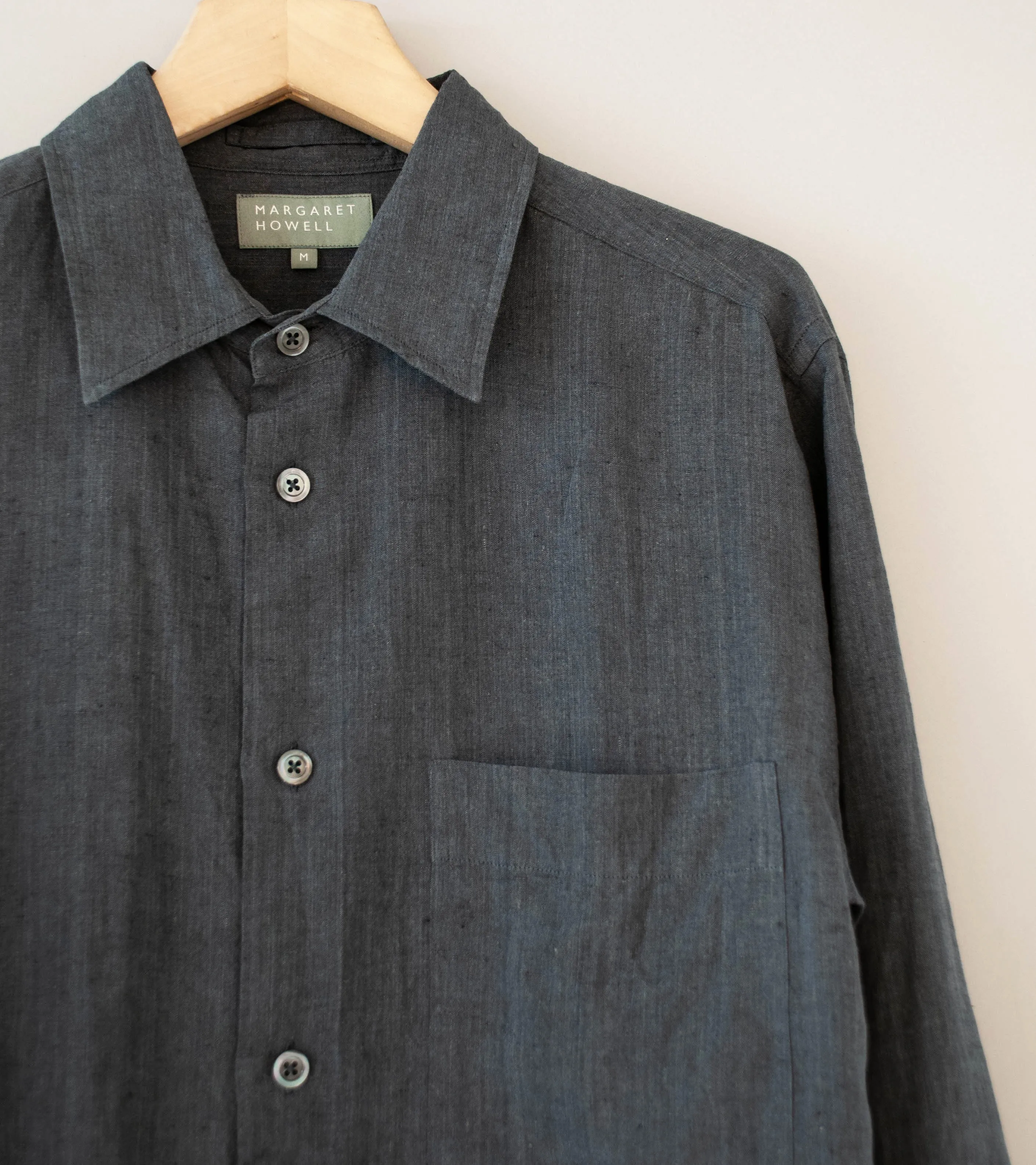 Margaret Howell 'Basic Shirt' (Asphalt Yarn Dye Linen) sold by C'H'C'M' Shop product image thumbnail 2