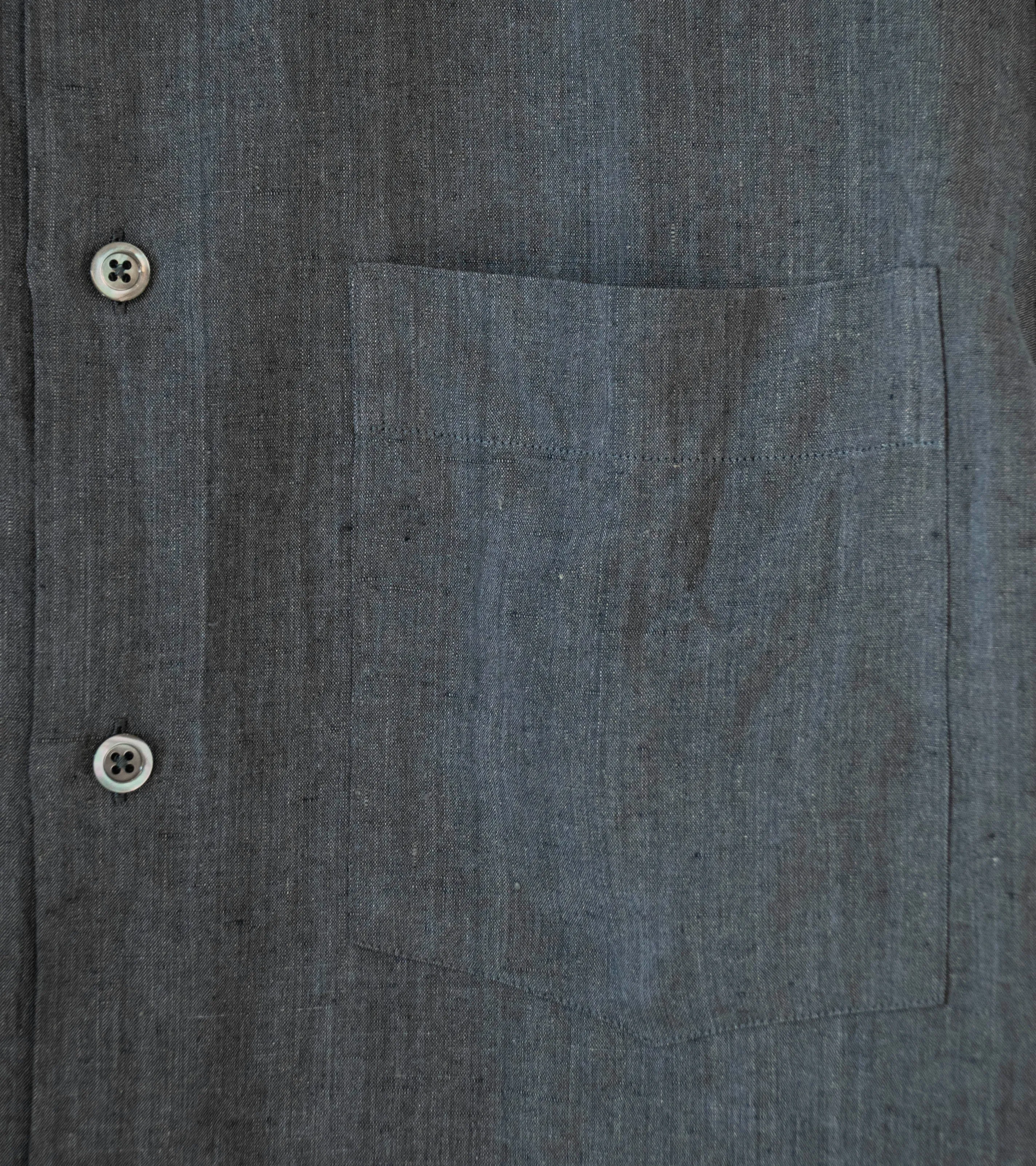 Margaret Howell 'Basic Shirt' (Asphalt Yarn Dye Linen) sold by C'H'C'M' Shop product image thumbnail 3