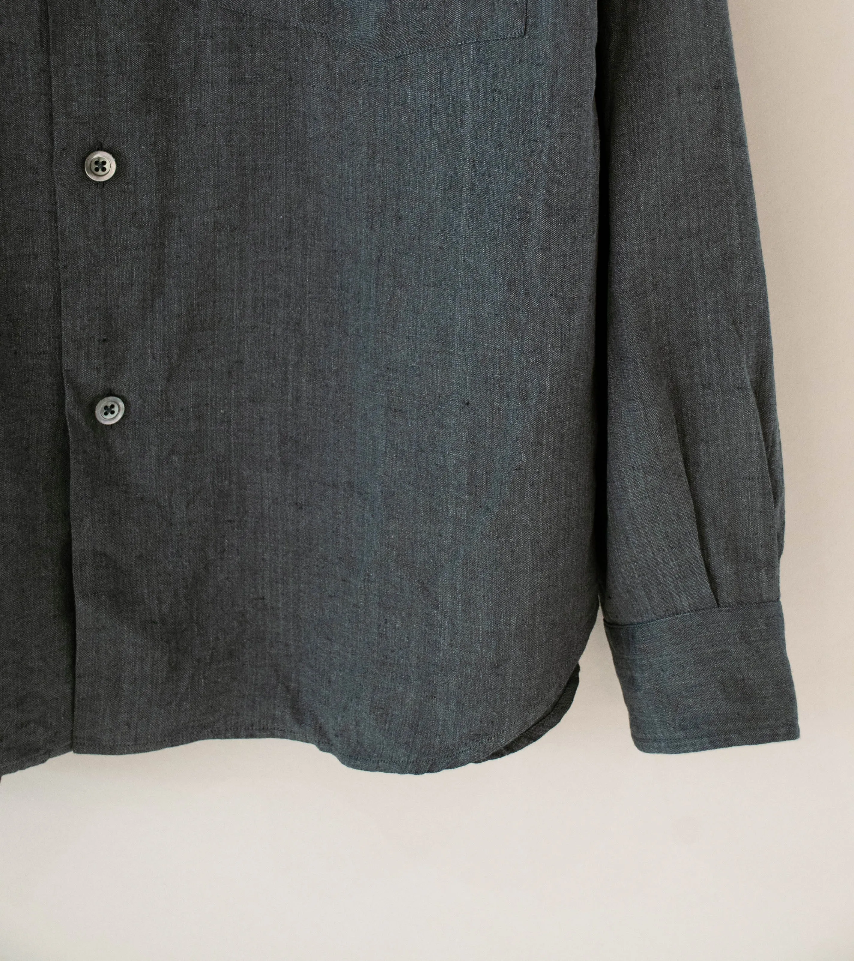 Margaret Howell 'Basic Shirt' (Asphalt Yarn Dye Linen) sold by C'H'C'M' Shop product image thumbnail 4