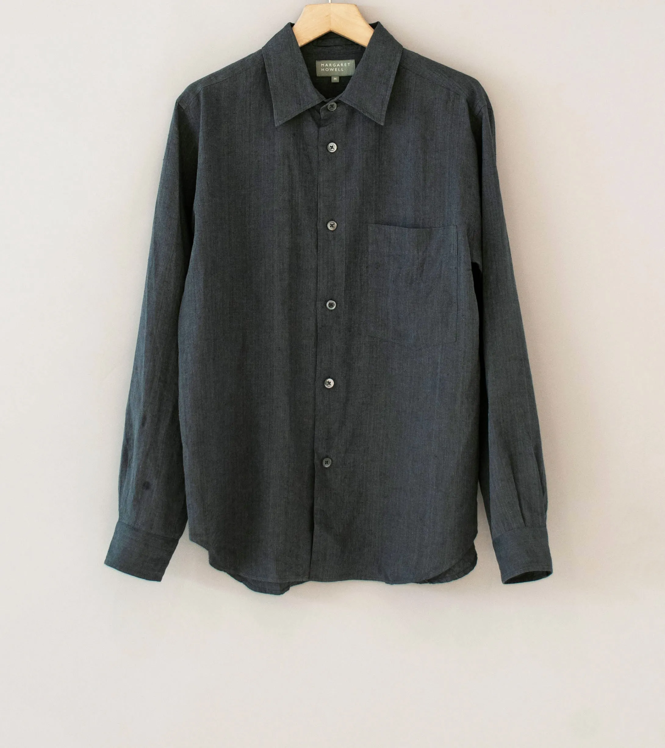 Margaret Howell 'Basic Shirt' (Asphalt Yarn Dye Linen) sold by C'H'C'M' Shop