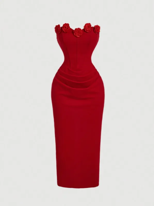 MUICCIA FLORAL MIDI DRESS - RED sold by hitheredarling