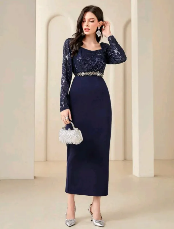 RENEE SEQUIN MIDI DRESS - NAVY BLUE sold by hitheredarling