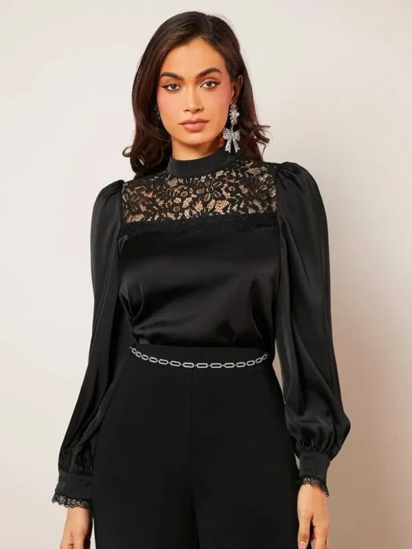 PAMELA LACE NECK LANTERN SLEEVE BLOUSE sold by hitheredarling