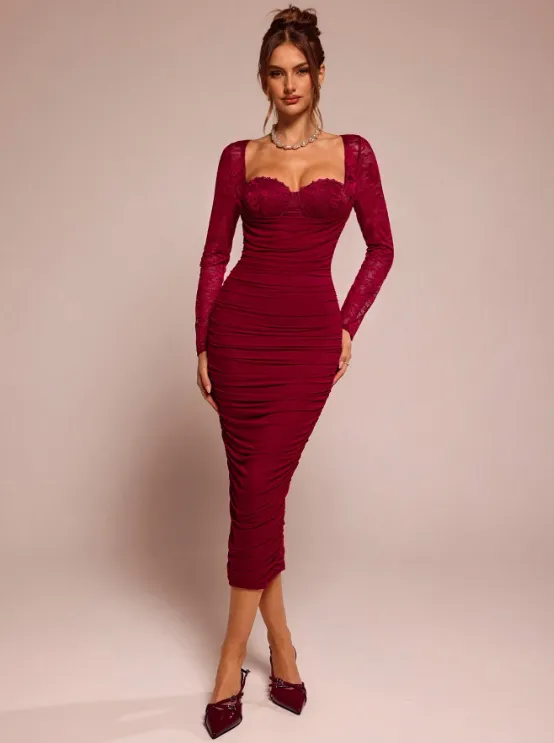 ULMER WINE RED MIDI DRESS - 🌹 sold by hitheredarling product image thumbnail 4