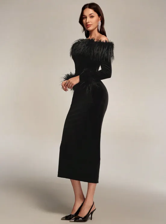 OLIVIA OFF SHOULDER FLUFFY MIDI DRESS sold by hitheredarling product image thumbnail 5