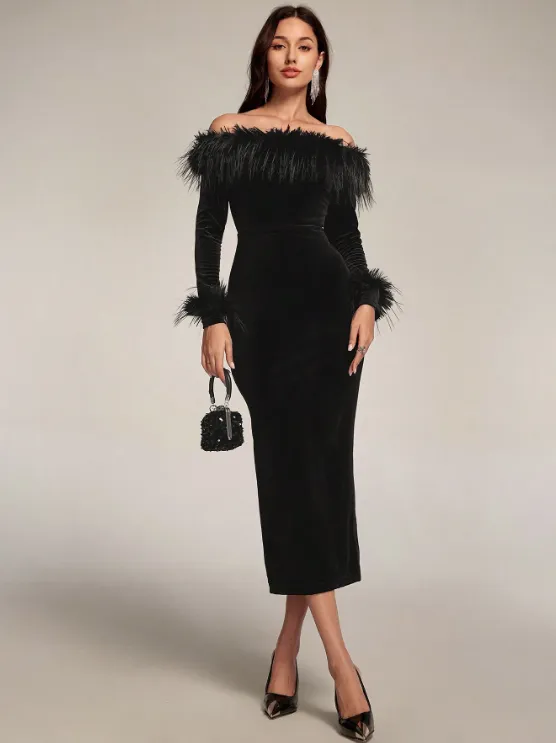 OLIVIA OFF SHOULDER FLUFFY MIDI DRESS sold by hitheredarling product image thumbnail 2