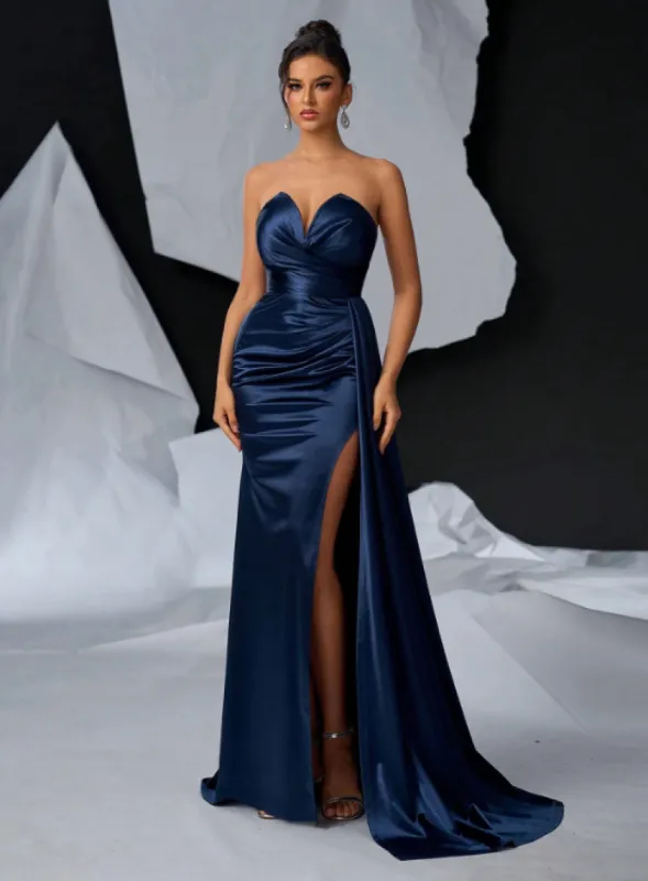 CATERINA SATIN GOWN - NAVY BLUE sold by hitheredarling