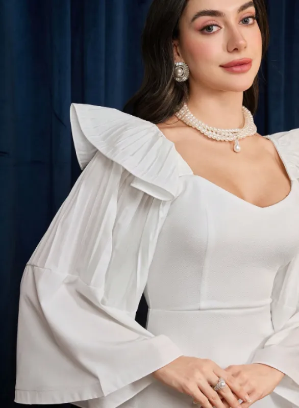 KATHY PLEATED RUFFLE SLEEVE MIDI DRESS sold by hitheredarling