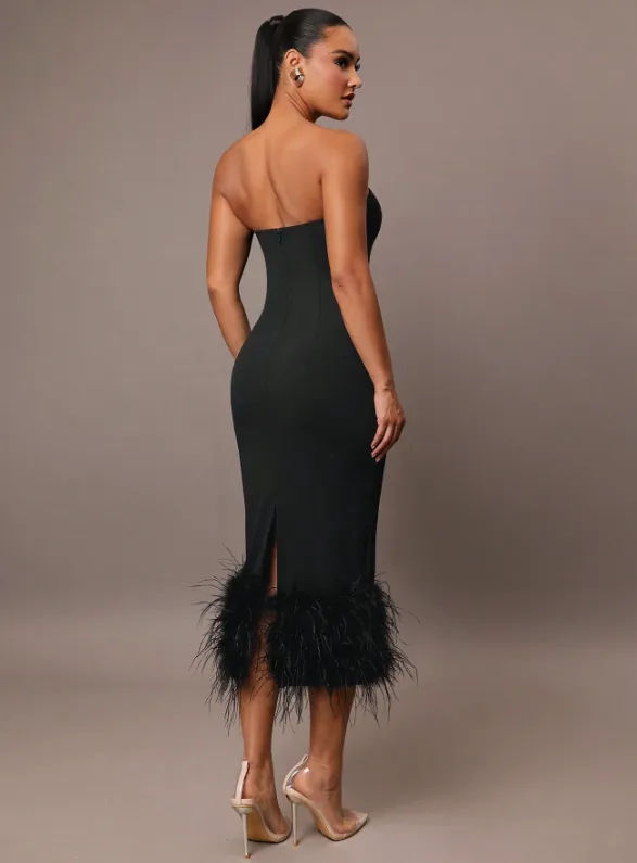 HOPE FAUX FUR MIDI DRESS - BLACK sold by hitheredarling product image thumbnail 2