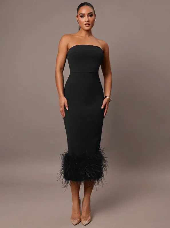 HOPE FAUX FUR MIDI DRESS - BLACK sold by hitheredarling product image thumbnail 5