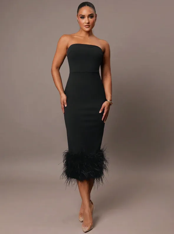 HOPE FAUX FUR MIDI DRESS - BLACK sold by hitheredarling