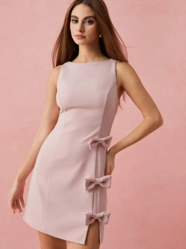 SOLENNA BOW MINI DRESS - PINK sold by hitheredarling