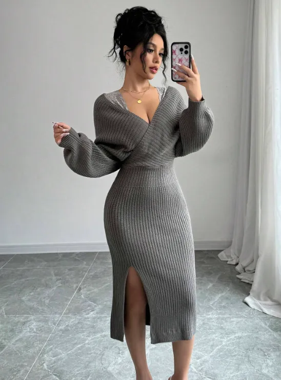 TYRA LACE SWEATER DRESS-GREY sold by hitheredarling product image thumbnail 4
