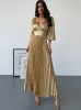 KARA PLEATED MAXI DRESS-GOLD sold by hitheredarling