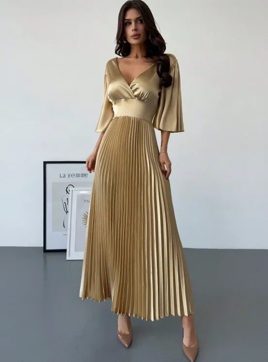 KARA PLEATED MAXI DRESS-GOLD sold by hitheredarling product image thumbnail 2