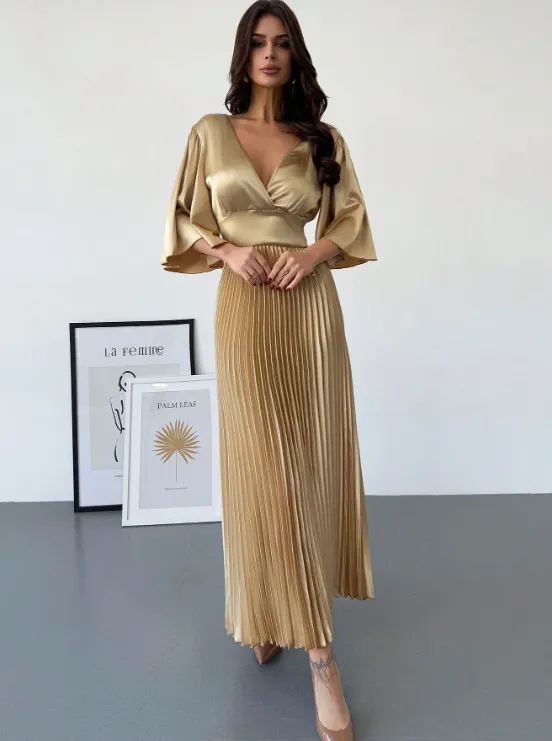 KARA PLEATED MAXI DRESS-GOLD sold by hitheredarling product image thumbnail 5