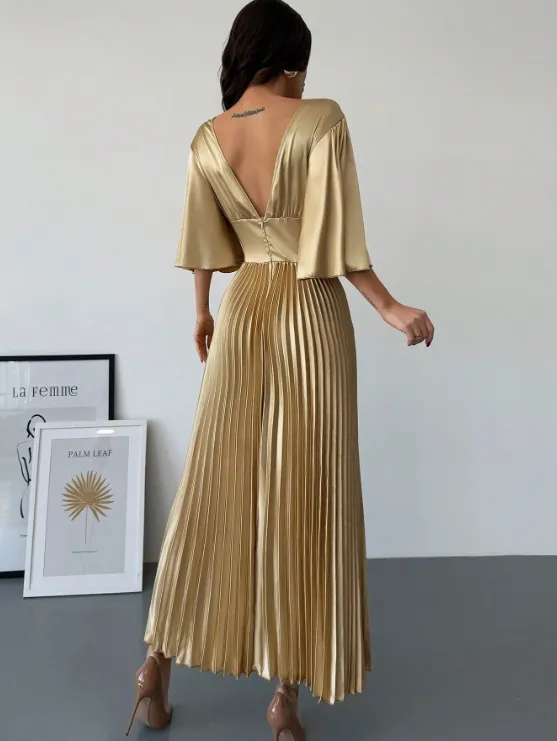 KARA PLEATED MAXI DRESS-GOLD sold by hitheredarling product image thumbnail 3