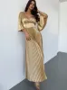 KARA PLEATED MAXI DRESS-GOLD sold by hitheredarling