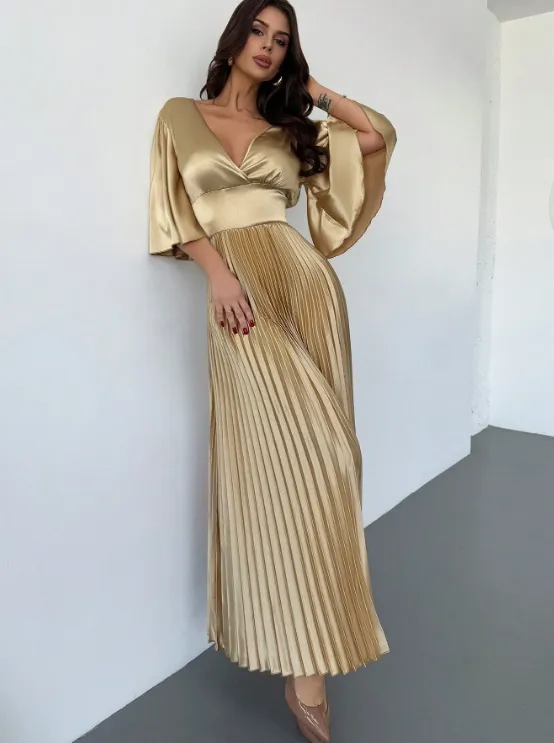 KARA PLEATED MAXI DRESS-GOLD sold by hitheredarling product image thumbnail 4