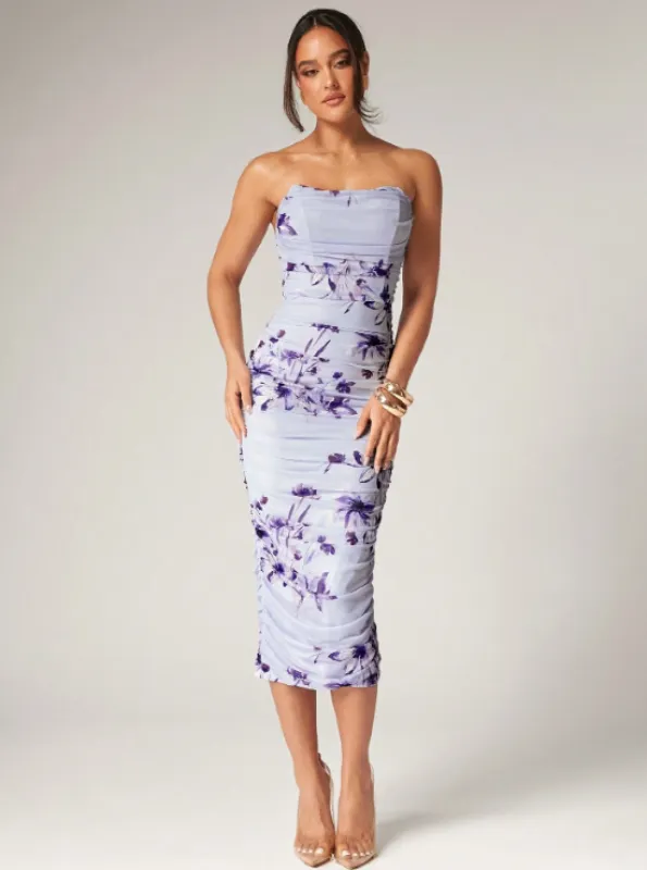AMELIA FLOWER MIDI DRESS-PURPLE sold by hitheredarling