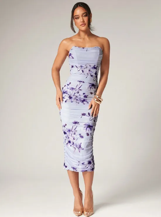 AMELIA FLOWER MIDI DRESS-PURPLE sold by hitheredarling