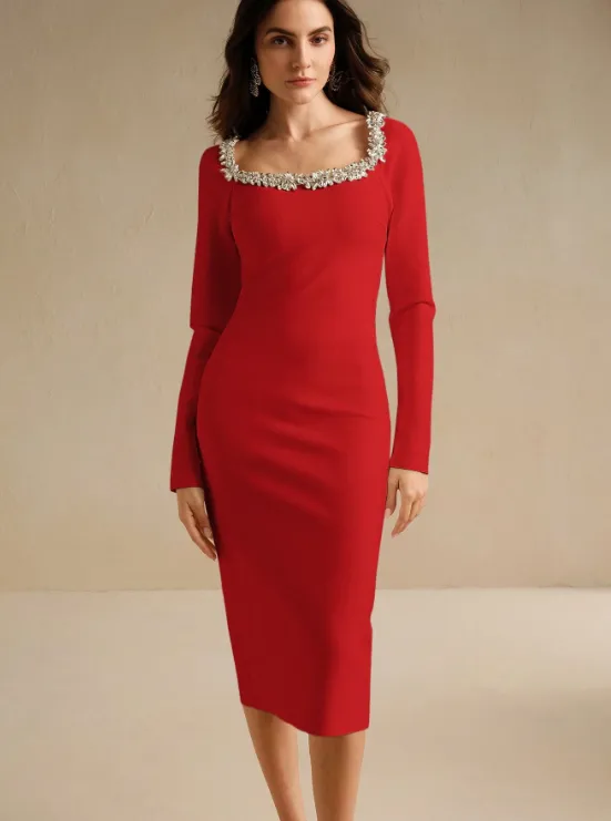 CATALINA CRYSTAL COLLAR MIDI DRESS-RED sold by hitheredarling product image thumbnail 3