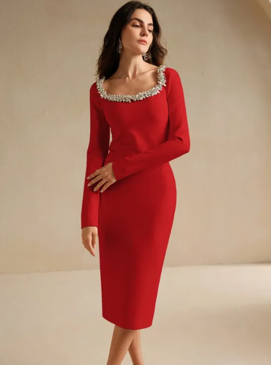 CATALINA CRYSTAL COLLAR MIDI DRESS-RED sold by hitheredarling product image thumbnail 5