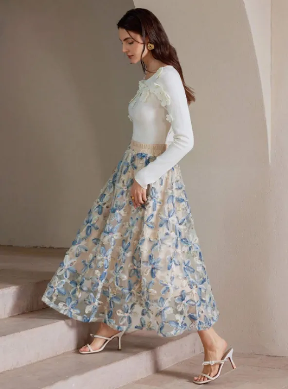 YOLANDE EMBROIDERED FLOWER SKIRT sold by hitheredarling