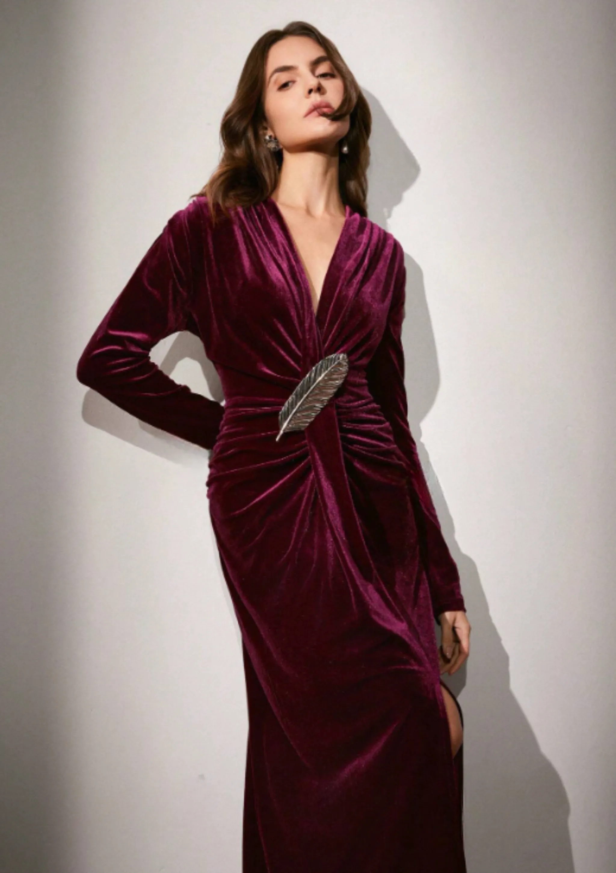 ROWENA VELVET MIDI DRESS -BURGUNDY sold by hitheredarling product image thumbnail 2