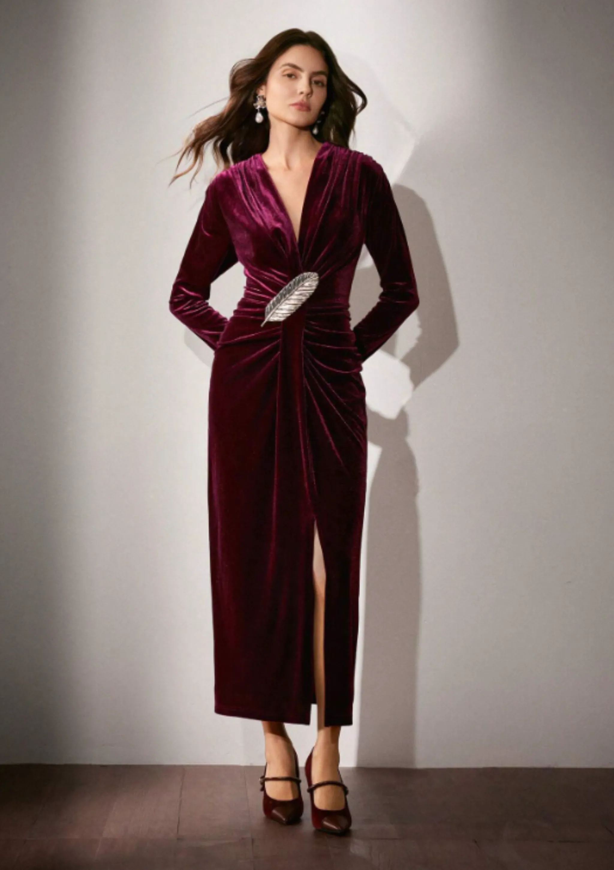 ROWENA VELVET MIDI DRESS -BURGUNDY sold by hitheredarling product image thumbnail 4