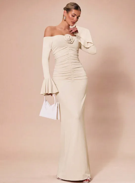 KARLA OFF-SHOULDER MAXI DRESS-APRICOT sold by hitheredarling product image thumbnail 3