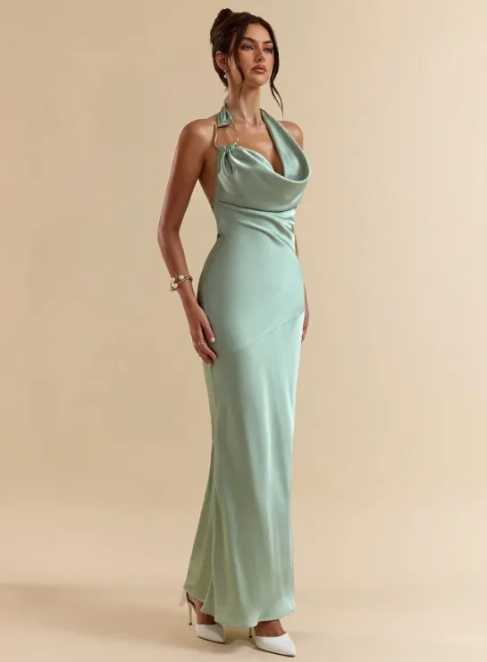 STEP SATIN MAXI DRESS-MINT GREEN sold by hitheredarling product image thumbnail 5