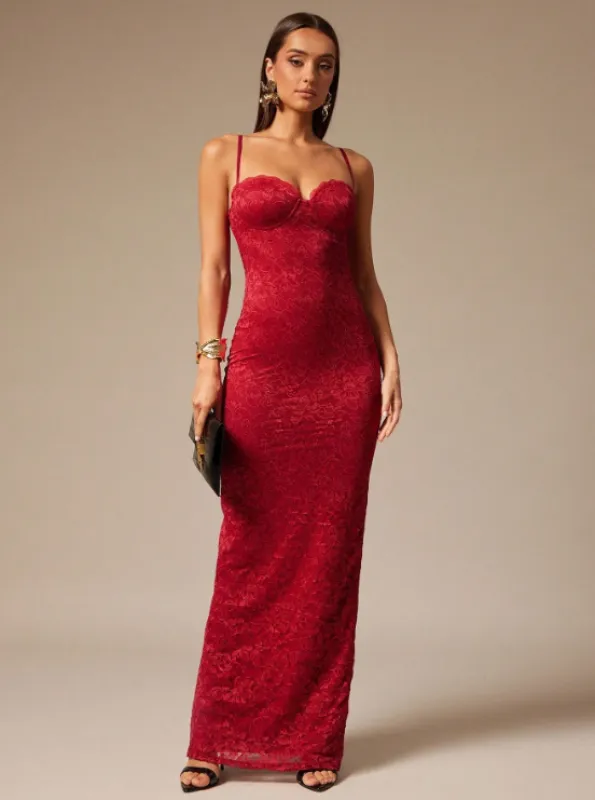DELLA LACE MAXI DRESS - RED sold by hitheredarling