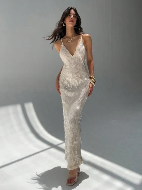 SHEENA SEQUIN DRESS-Apricot sold by hitheredarling