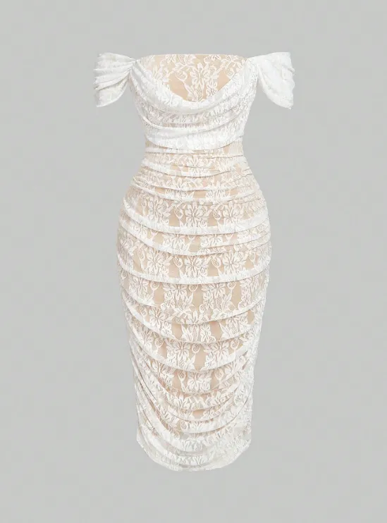 SANDRA LACE OFF-SHOULDER DRESS sold by hitheredarling