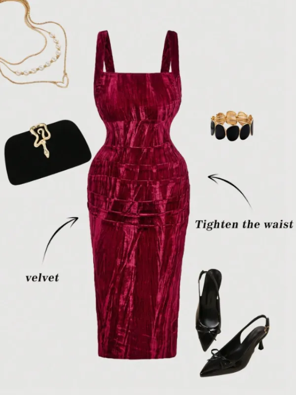 CLARA VELVET MIDI DRESS-BURGUNDY sold by hitheredarling