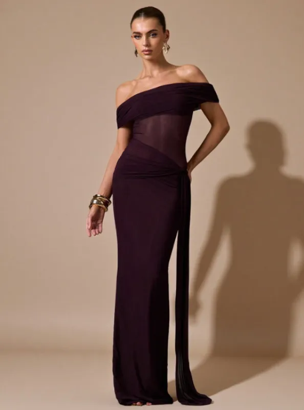 Kelly Off-The-Shoulder Waist See-Through Maxi Dress made by hitheredarling