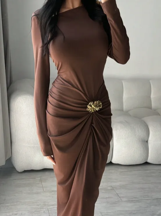 Beverly Coffee Brown Midi Dress sold by hitheredarling product image thumbnail 4
