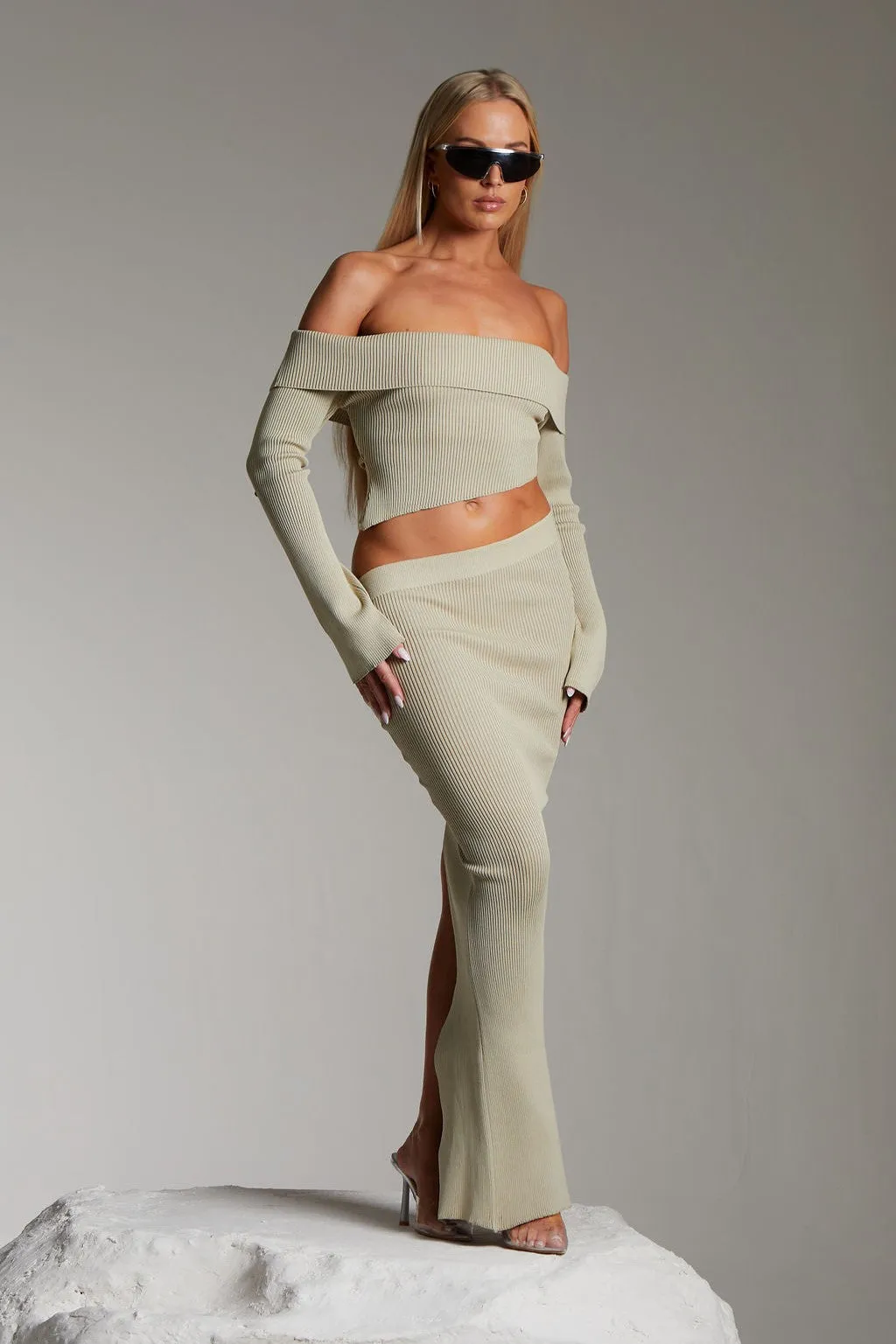 RIBBED MAXI SKIRT IN SAGE sold by murci