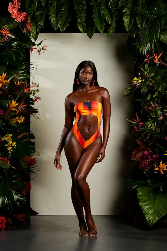 CUT OUT BANDEAU SWIMSUIT IN BLAZE sold by murci