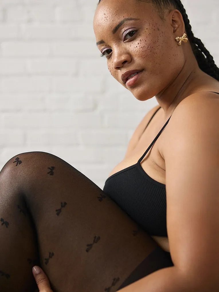 Micro Bow Pattern Smoothing Waistband Tights in Black sold by From Rachel product image thumbnail 3