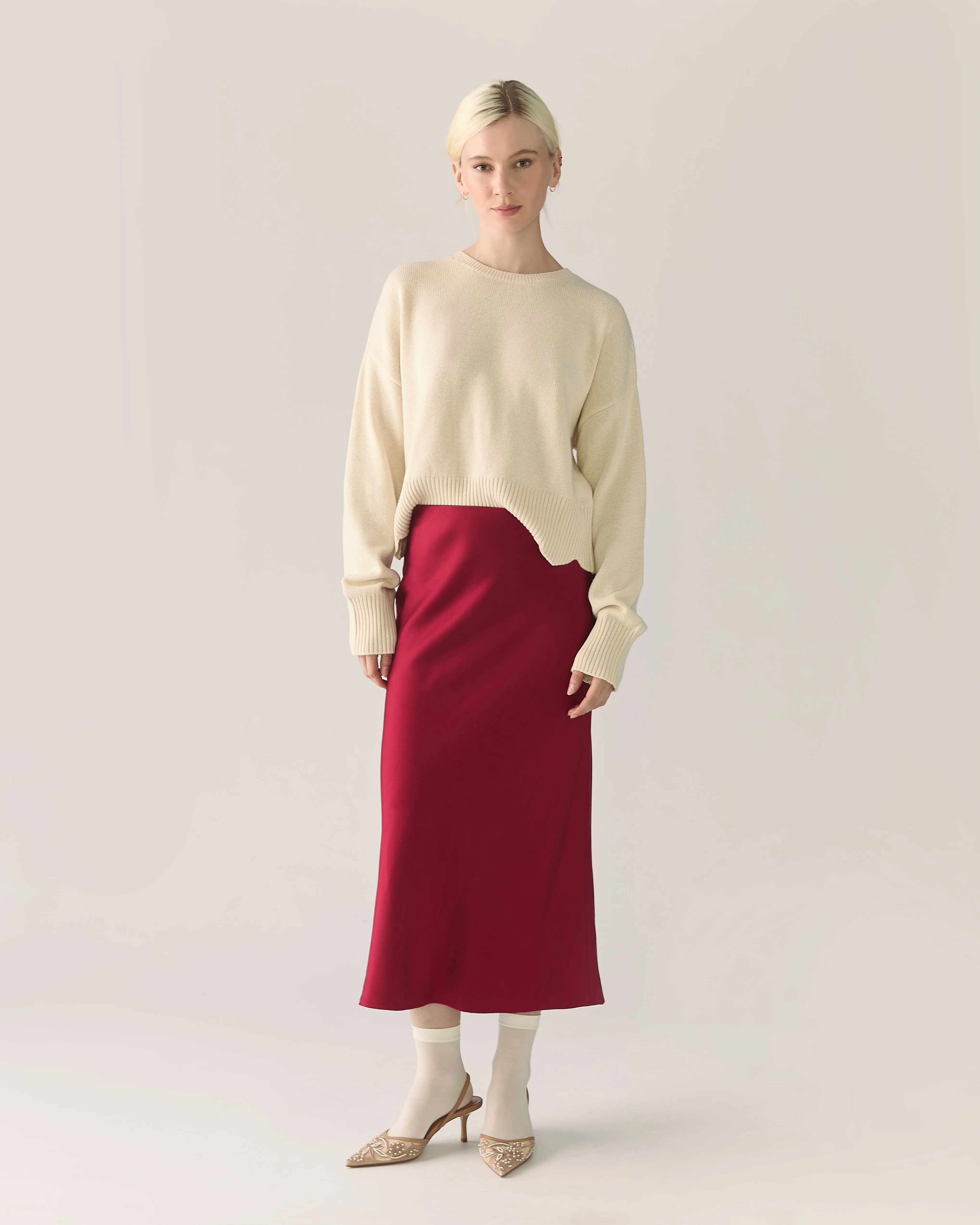 Midi Satin Skirt in Pomegranate Red sold by From Rachel product image thumbnail 4