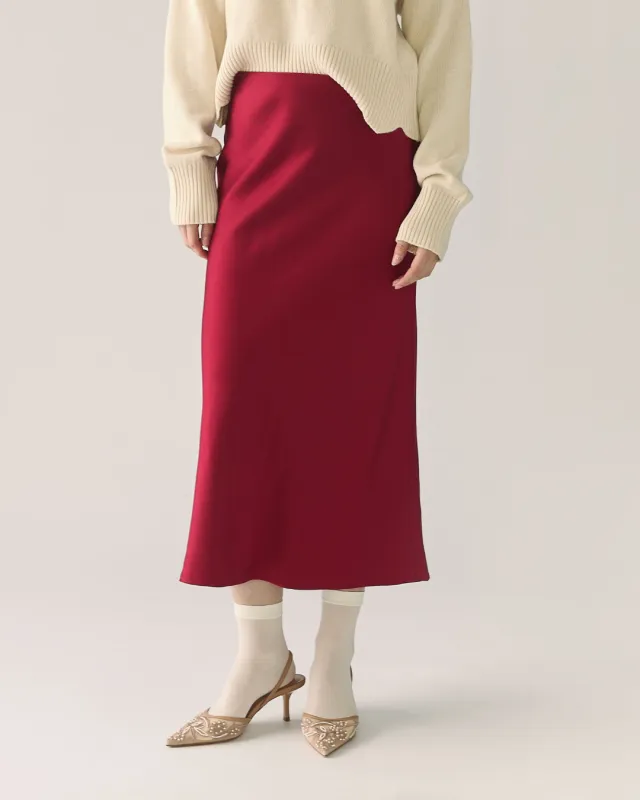 Midi Satin Skirt in Pomegranate Red made by From Rachel