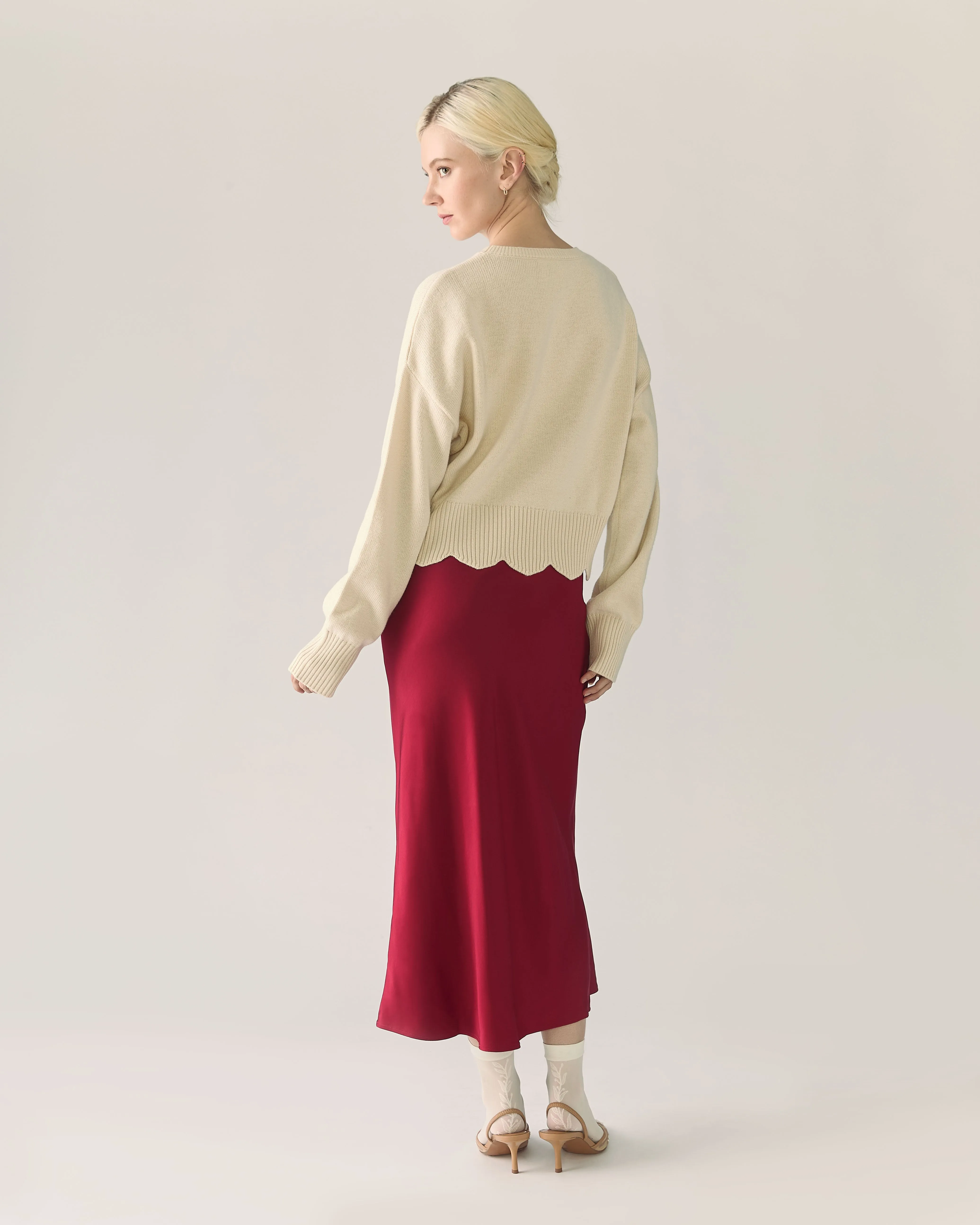 Midi Satin Skirt in Pomegranate Red sold by From Rachel product image thumbnail 3