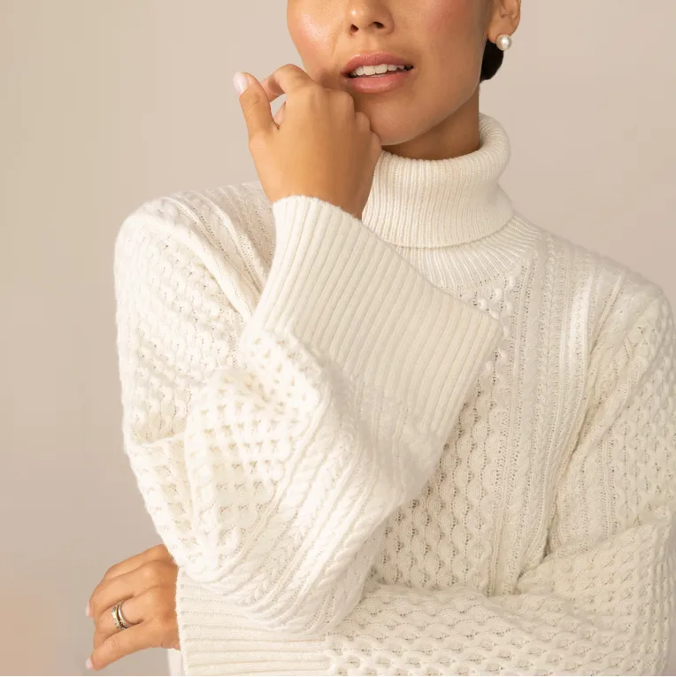 Hilda Cable Knit Sweater Top in Off White sold by From Rachel product image thumbnail 3