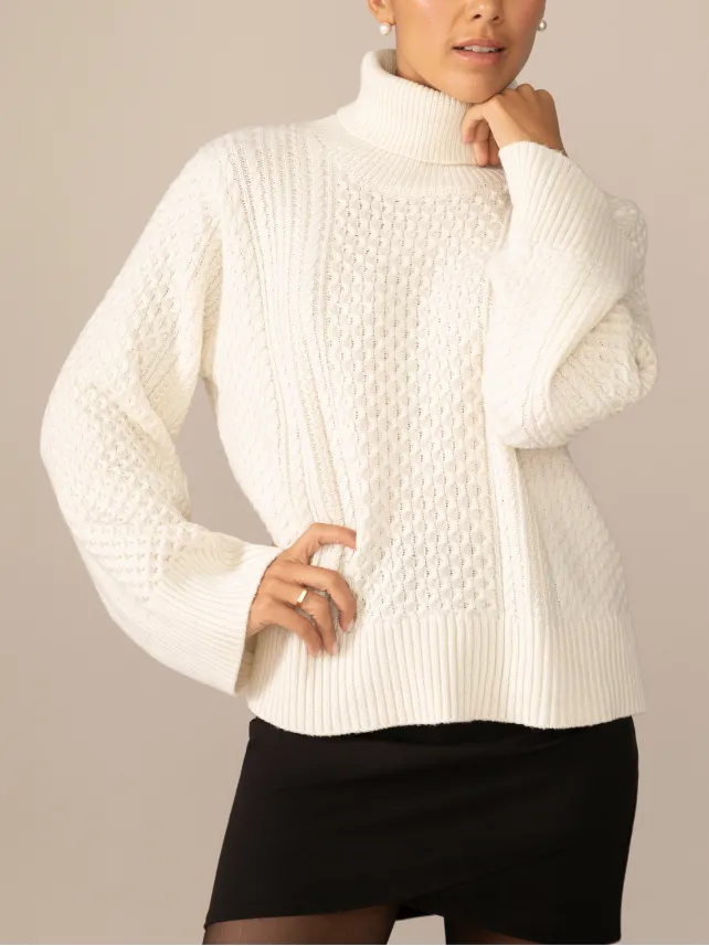 Hilda Cable Knit Sweater Top in Off White sold by From Rachel