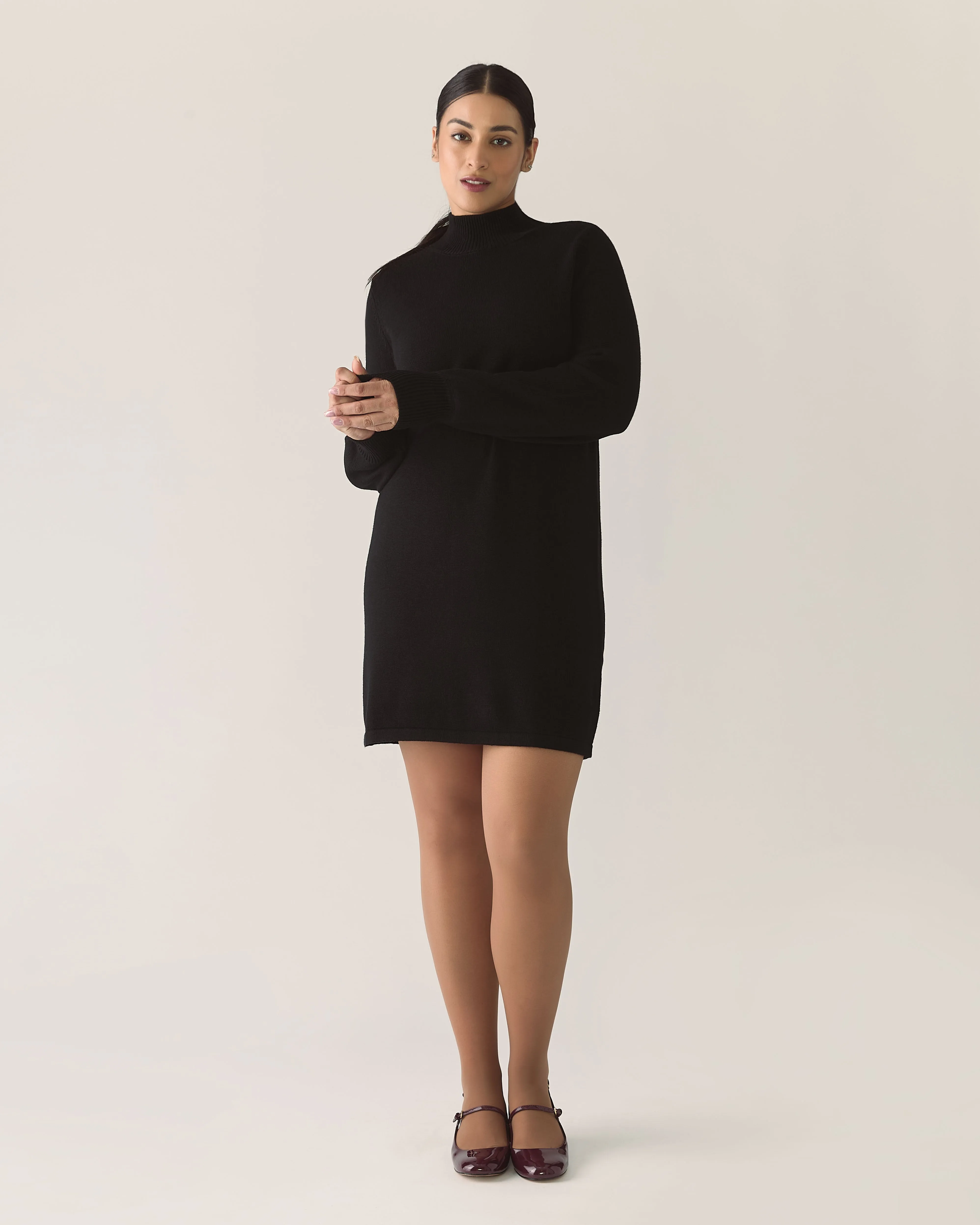 Responsible Merino Funnel Sweater Dress in Black sold by From Rachel product image thumbnail 2